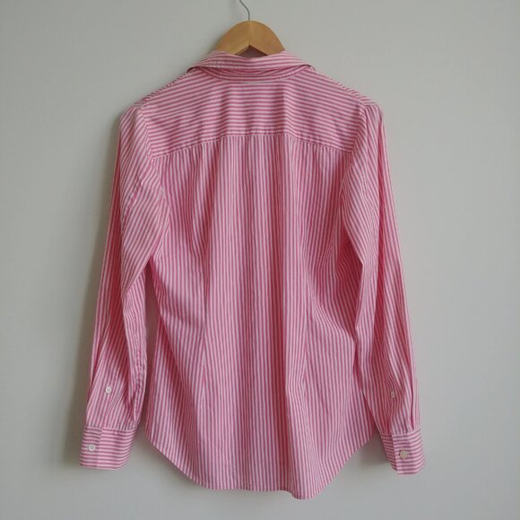 Theory Womens Medium pink white striped button down shirt blouse cotton - Picture 8 of 16